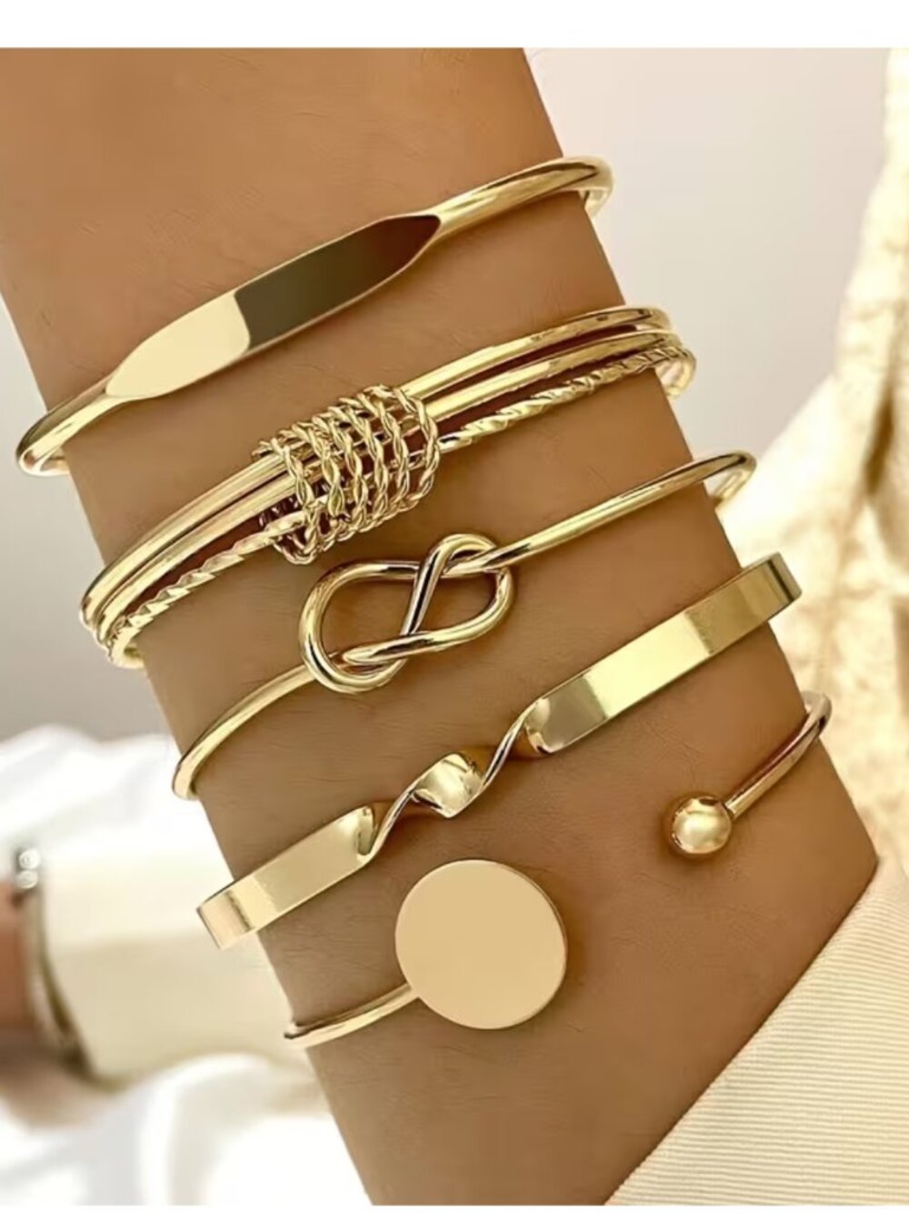 Golden Muse Boho Bangle Set – 5-Piece Minimalist Geometric Knot Vintage Bangles